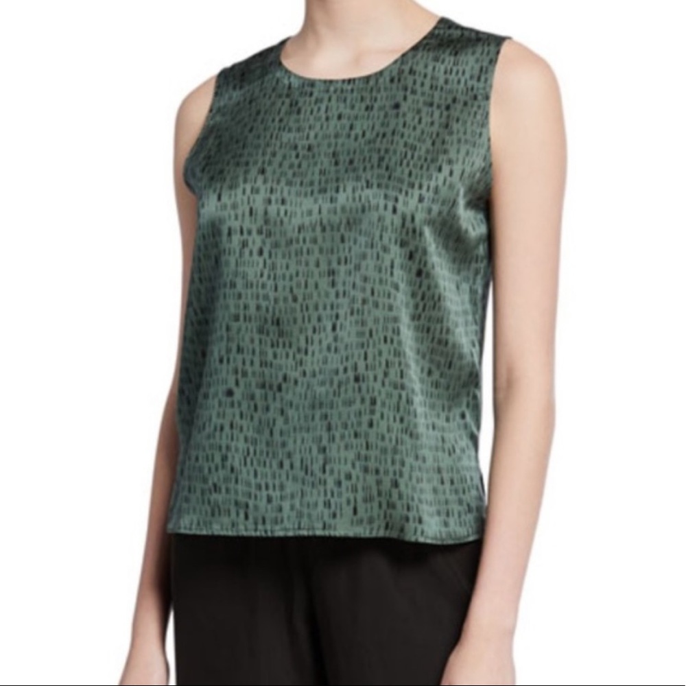 Eileen Fisher nori silk green black sleeveless top